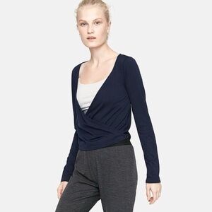 Outdoor Voices - women’s size L - navy merino wool cropped wrap sweater